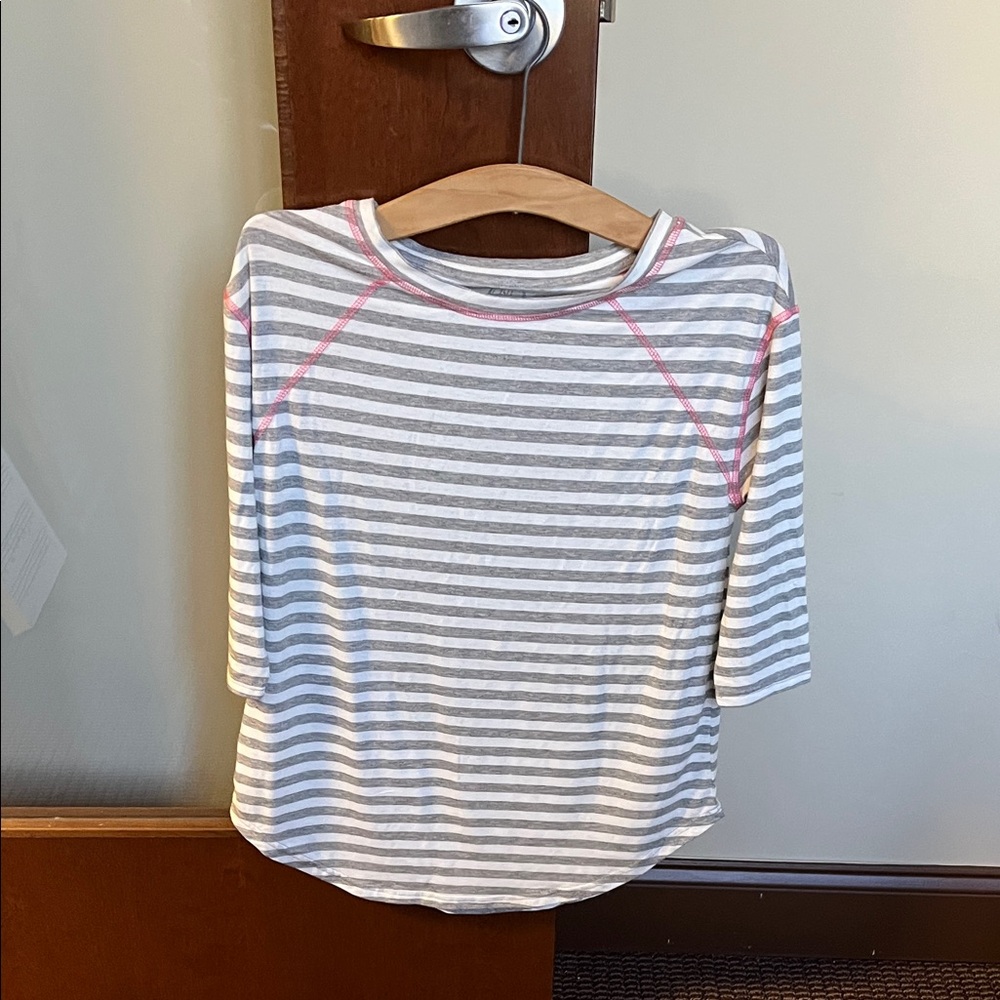 24/7 Maurices Striped Gray and White Shirt with Pink Stitching